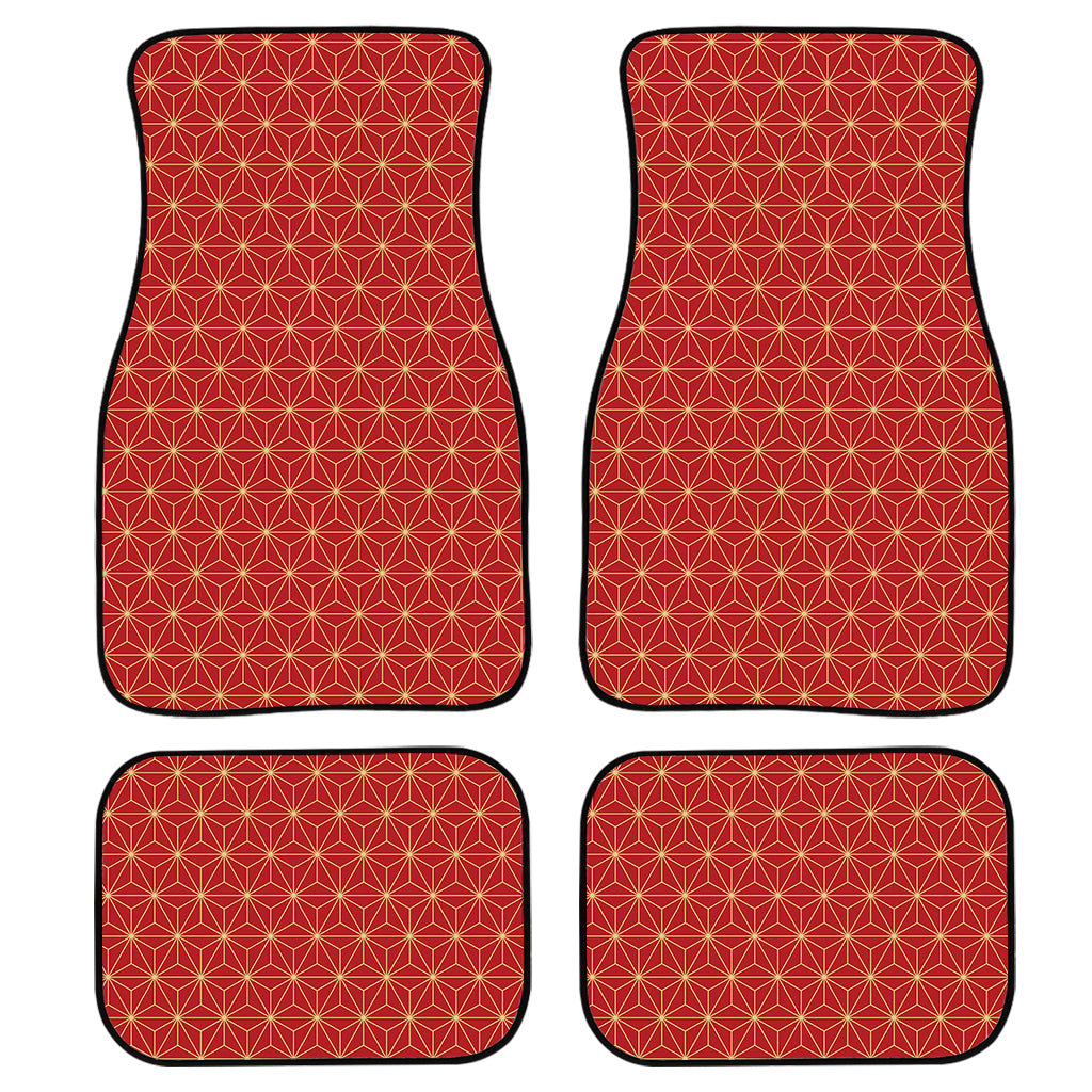 Geometric Japanese Floral Pattern Print Front And Back Car Floor Mats, Front Car Mat