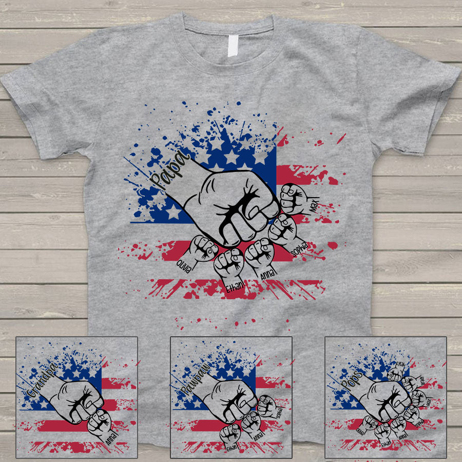 Papa And Grandkids Hands Flag T-Shirt