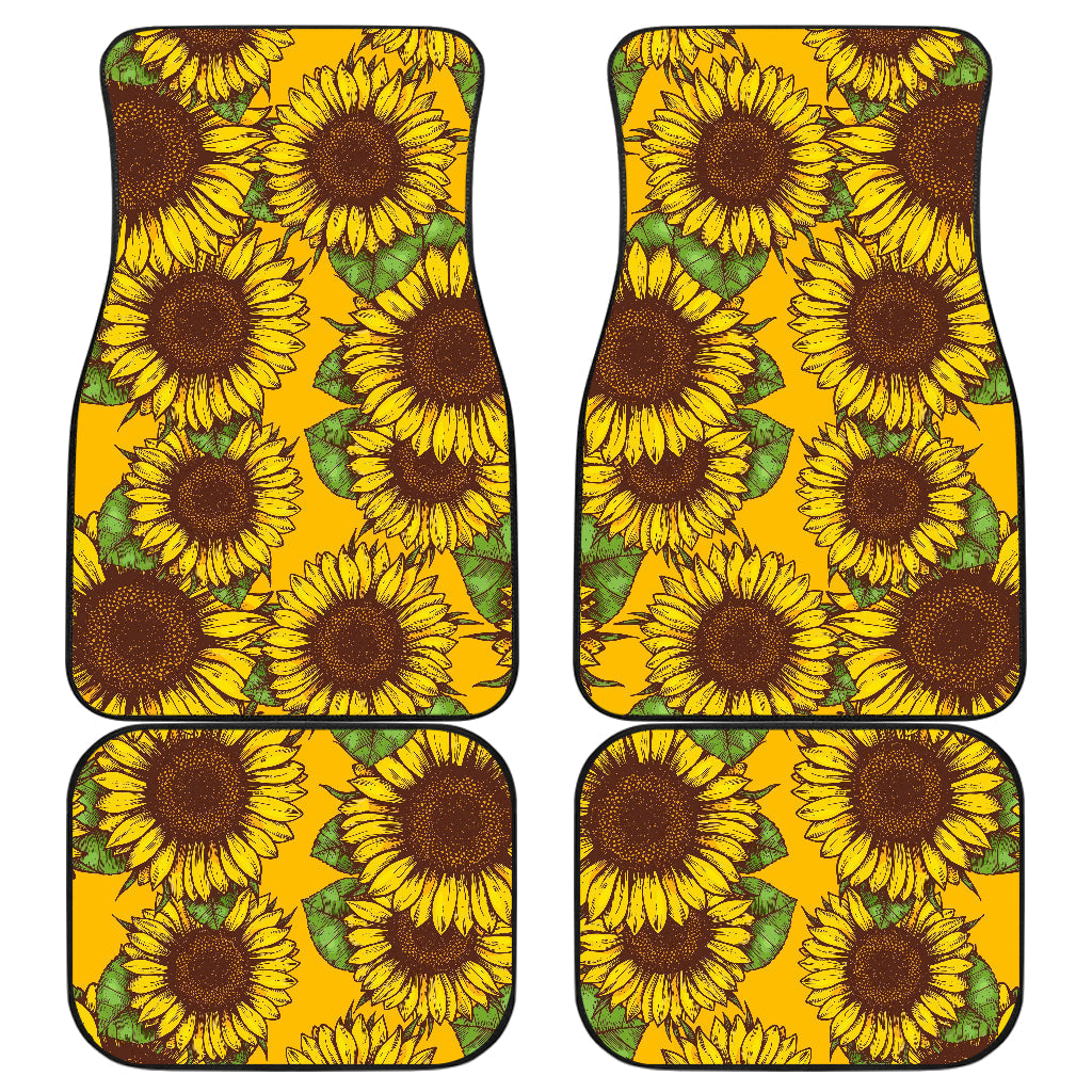 Classic Vintage Sunflower Pattern Print Front And Back Car Floor Mats, Front Car Mat