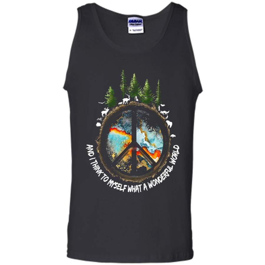 And I Think To Myself What A Wonderful World, Safe The World, Animal and Tree, Peace Sign – Canvas Unisex Tank