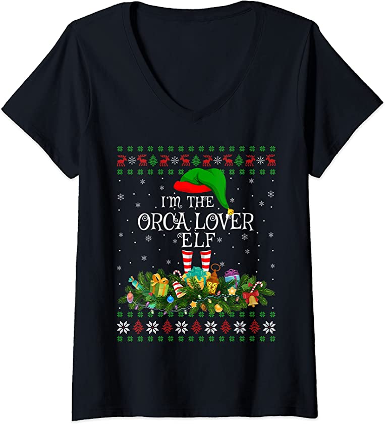 Womens Matching Family Ugly I’m The Orca Lover Elf Christmas V-Neck T-Shirt