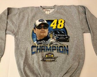 Vintage Nascar Jimmie Johnson 48 Crewneck  – Vintage Crewneck Pullover Sweater –  , Vintage Nascar Racing Portrait Shirt 8415