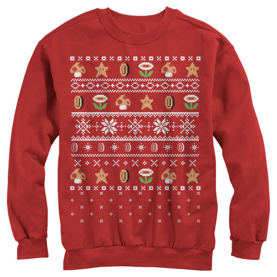 Nintendo Men’s Ugly Christmas Mario Points  Sweatshirt