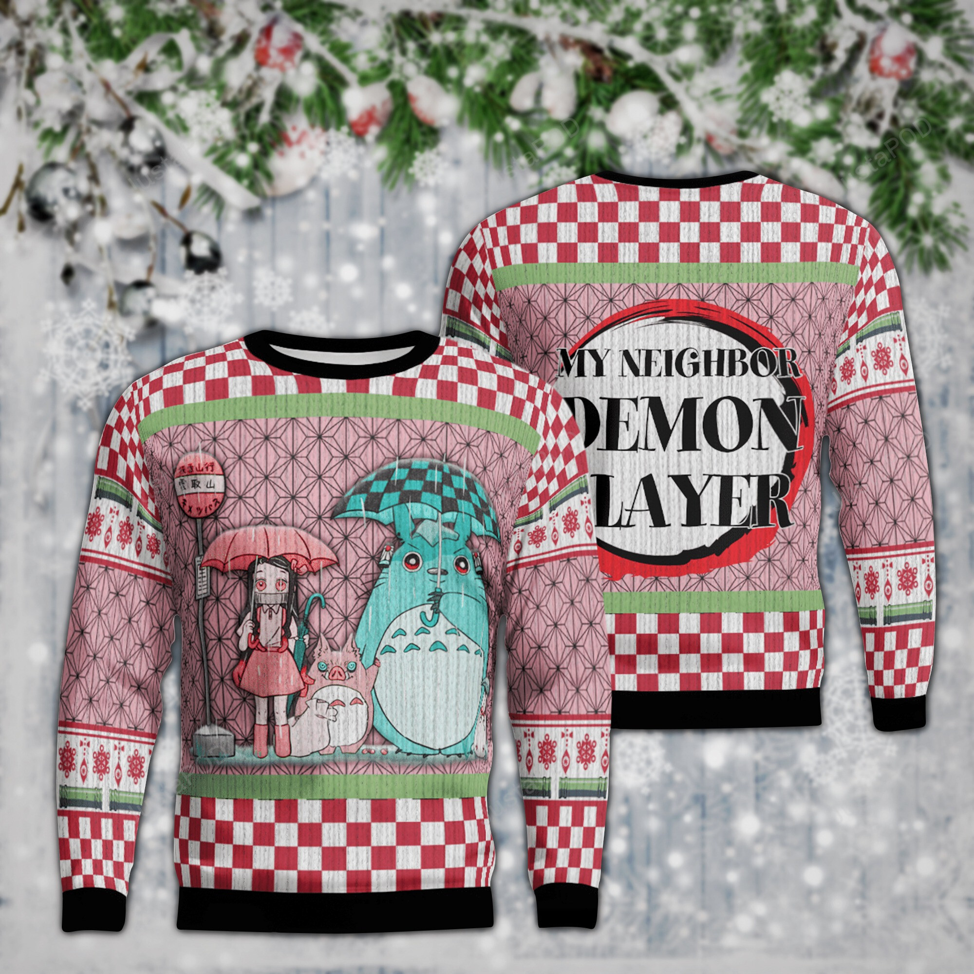 My Neighbor Totoro Demon Slayer Christmas Ugly Sweater T-Shirt