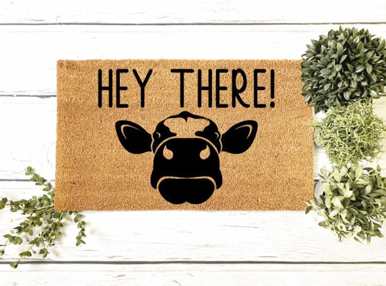 Hey There Cow Doormat, Cow Welcome Mat, Welcome Cow, Western Rug, Cow Lover Gift, Hey There Doormat, Western Doormat, Cute Cow Doormat