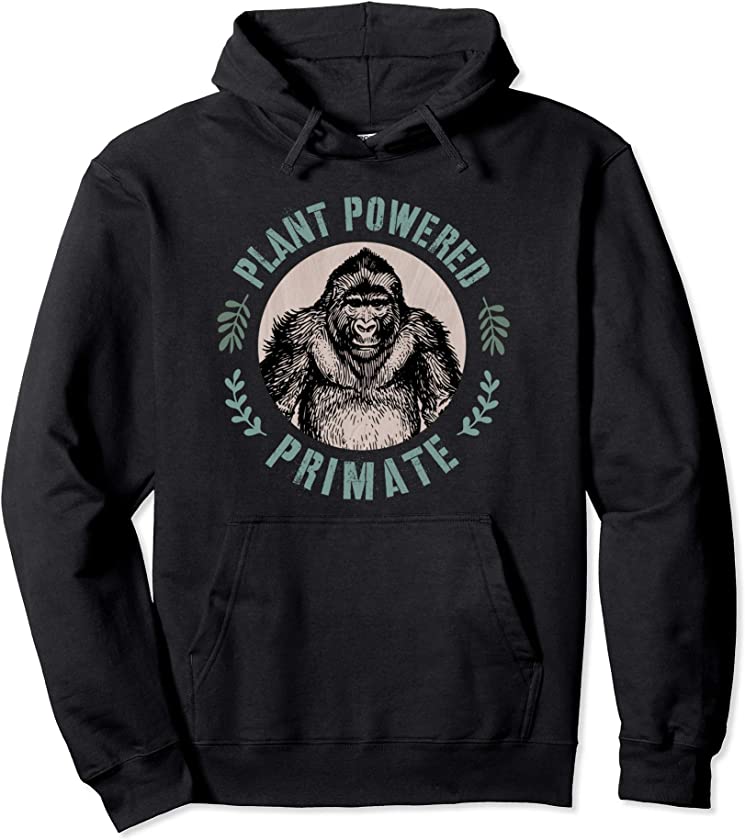 Plant Powered Primate Gorilla Vegan Gorilla Vegan Ape Animal Pullover Hoodie