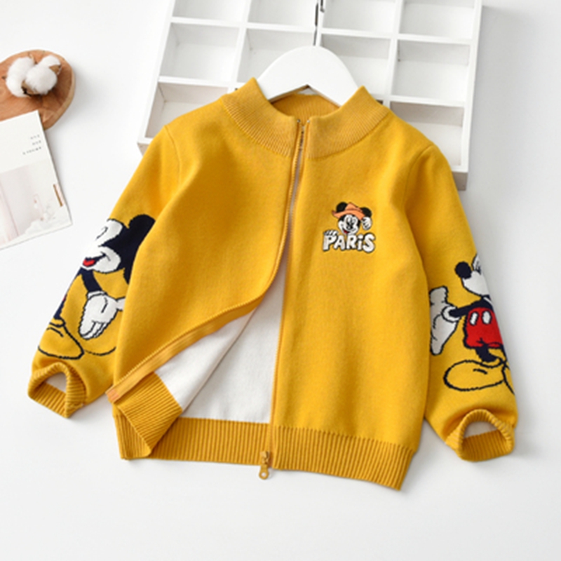 Baby Boy Sweater Spring Autumn Thick Knitted Cotton Tops Cartoon Mickey Mouse Children Clothes Kid Girl Wear Jacket Zipper Coat alx