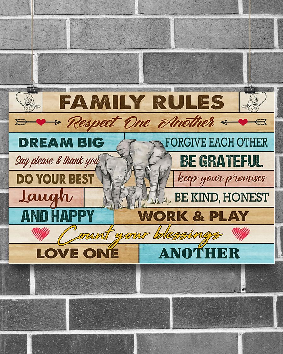 Elephants Family Rules Horizontal Canvas And Poster | Wall Decor Visual Art