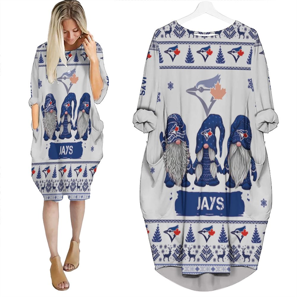 Christmas Gnomes Toronto Blue Jays Ugly Sweatshirt Christmas 3D Batwing Pocket Dress