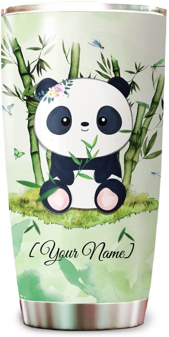 Personalized Panda Tumbler Cup With Lid 20 30 Oz Custom Name Double Wall Vacuum Stainless Steel Insulated Tumblers Coffee Travel Mug Birthday Christmas Gifts Cute For Animal Lovers Kids Girls