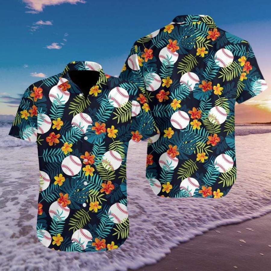 Baseball Simple Hibiscus Hawaii Aloha Shirts Fantastic Ha15841