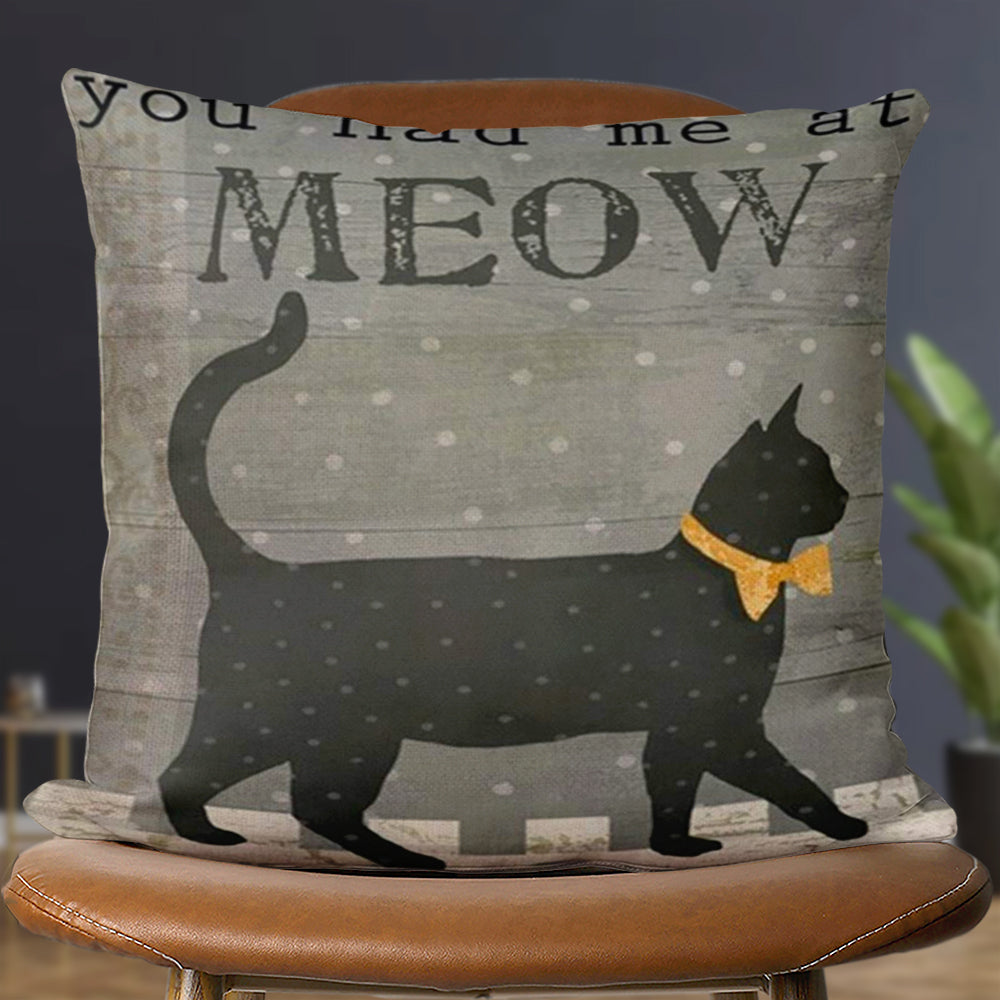 Throw Pillow Covers – Cute Animal Pet Black – Cat Design Pillowcase – You Had Me At Meow – Cushion Cover For Sofa – Cat Pillow – Furlidays