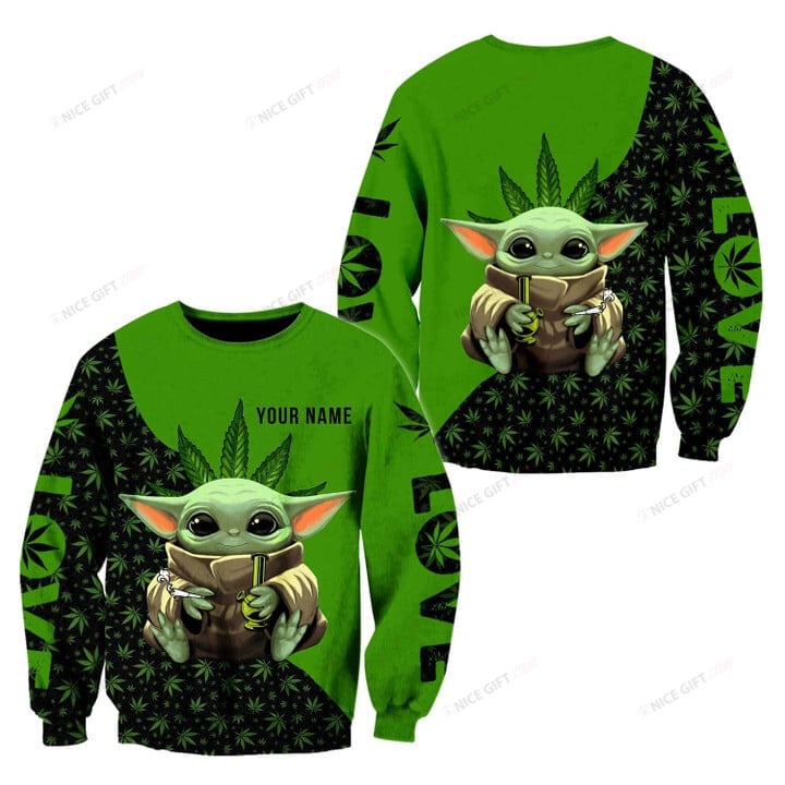 Grogu Cannabis Personalized Crewneck Sweatshirt 3Cs-O6J4