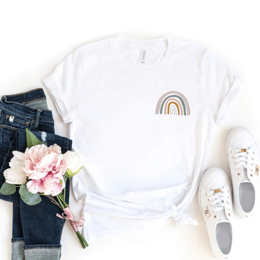 Retro Pocket Rainbow Shirt, Inspirational Shirt, Mom Life Shirt, Rainbow Shirt, Retro Style Shirt, Gift for Mom Tee, Mother's Day Shirt