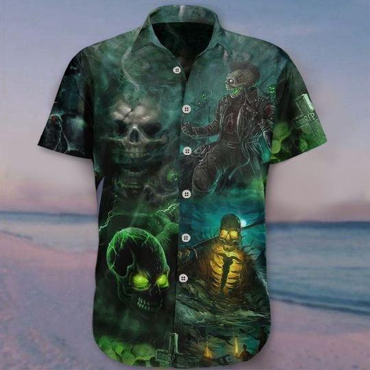 Horror Halloween Hawaii Unisex Print Aloha Short Sleeve Casual Shirt Ha32976