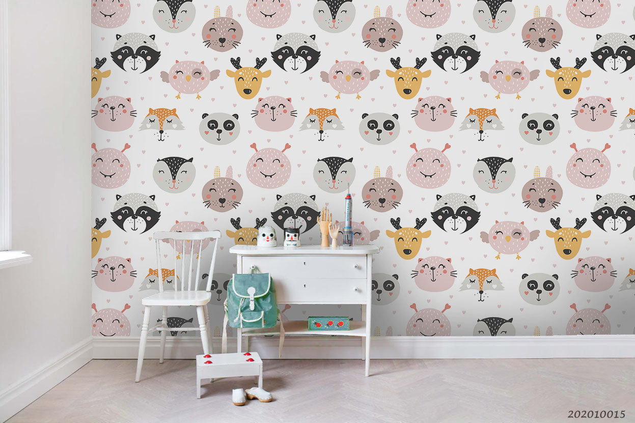 3D Cartoon Cute Animal Bear Panda Fox Pattern Wall Mural Wallpaper Wj 5038