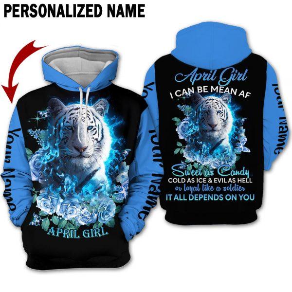 White Tiger April Girl Custom Name Hoodies Sweater Printed For Men And Women