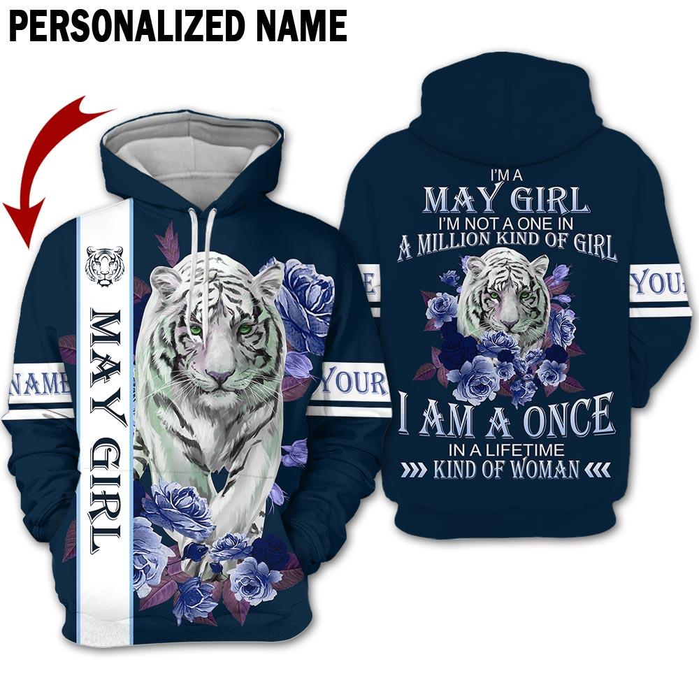 White Tiger Flower May Girl Custom Name Hoodies Sweater Printed For Men And Women