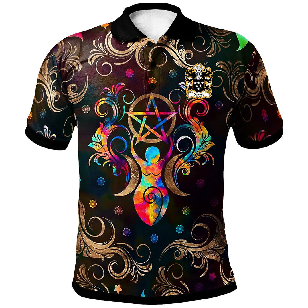 1Sttheworld Wales Polo Shirt – Bonvile Of Glamorgan Welsh Family Crest Polo Shirt – Triple Moon Goddess – Golf Shirt A7