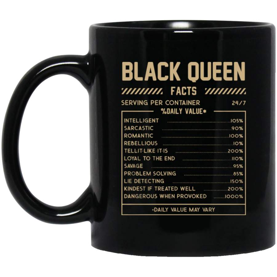 African American Coffee Mug Black Queen Facts Serving Per Container Daily Value 11oz – 15oz Black Mug