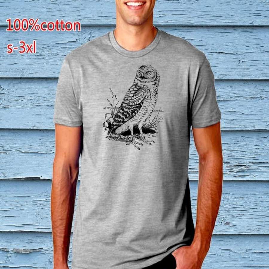 Owl Gray Bird Animal Nature Retro Fashion Celebrity Gift Mens T Shirt