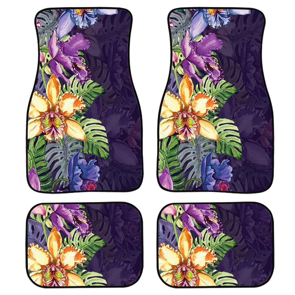 Colorful Watercolor Cattleya Print Front And Back Car Floor Mats, Front Car Mat