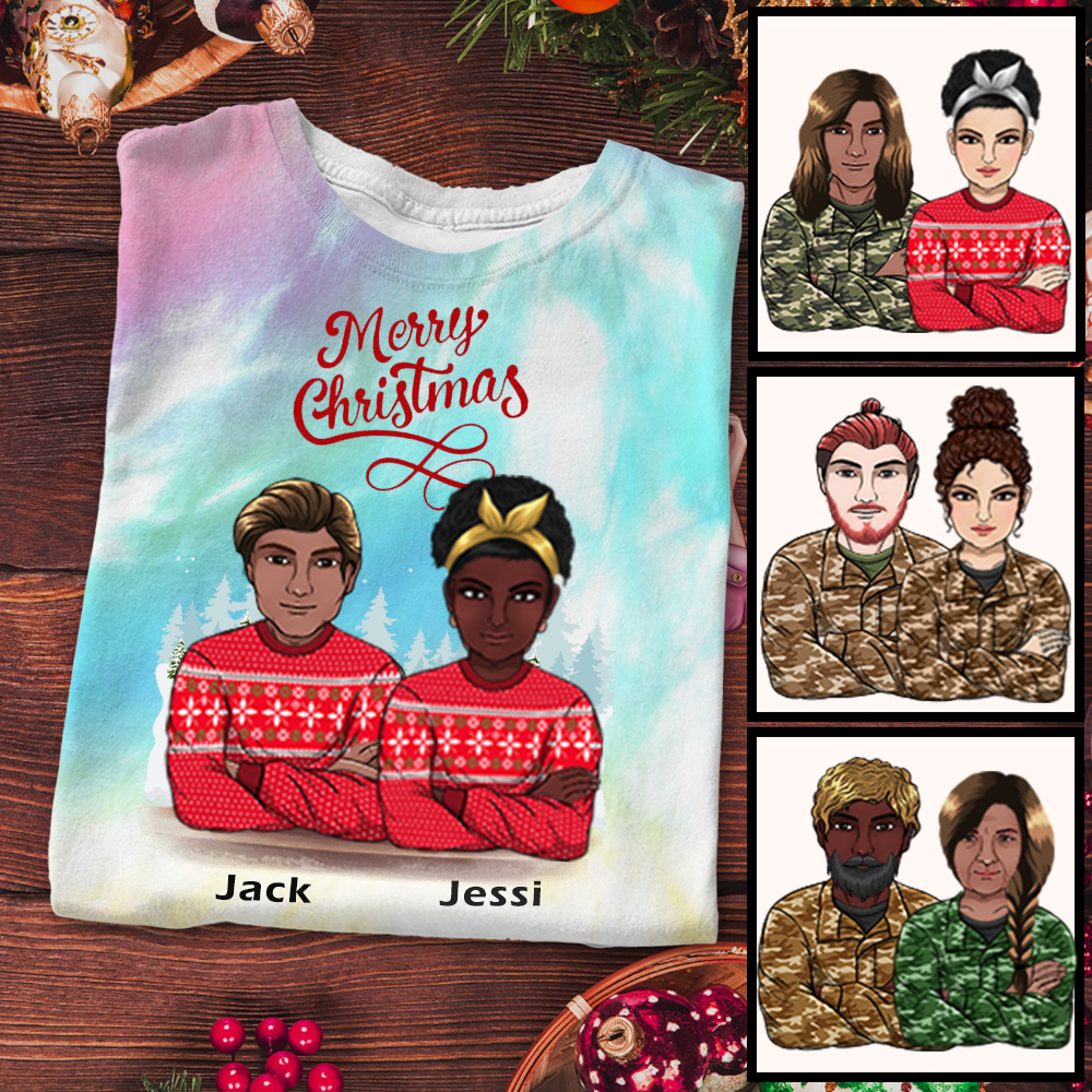 Merry Christmas Gift Couple Personalized Tie Dye Shirt Sweatshirt Hoodie Ap395
