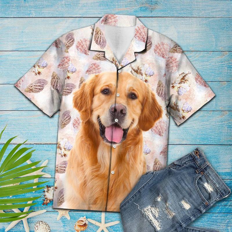 Seashells And Cute Golden Retriever Hawaii Shirt Ha81747