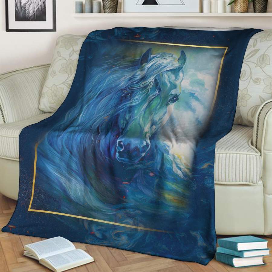 Aesthetic Blue Wave Horse 3D Throw Blanket