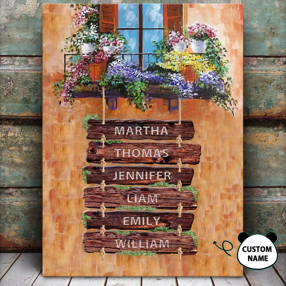 [Personalized Canvas with Names] Family Wooden Sign On Chain Home Decor Vertical Canvas