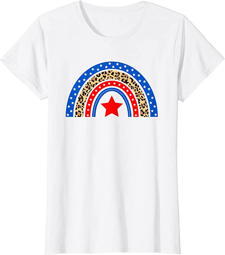 Rainbow American Flag 4th of July Patriotic Leopard Print T-Shirt