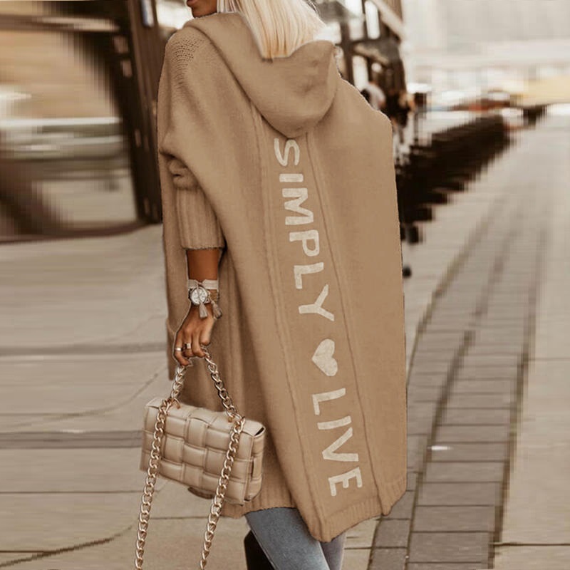 Women’s Long White Chic Sweat Femme Letter Printing Cardigan Winter Sweater Fashion Manteau Coat Loose Causal Outwears alx