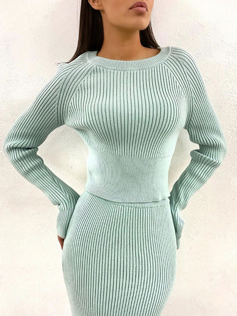 Streetwear Two 2 Piece Sets Womens Outfits Autumn Clothes Knitted Pullover Sweater Crop Top Bodycon Skirt Sets Fashon Dress Sets alx