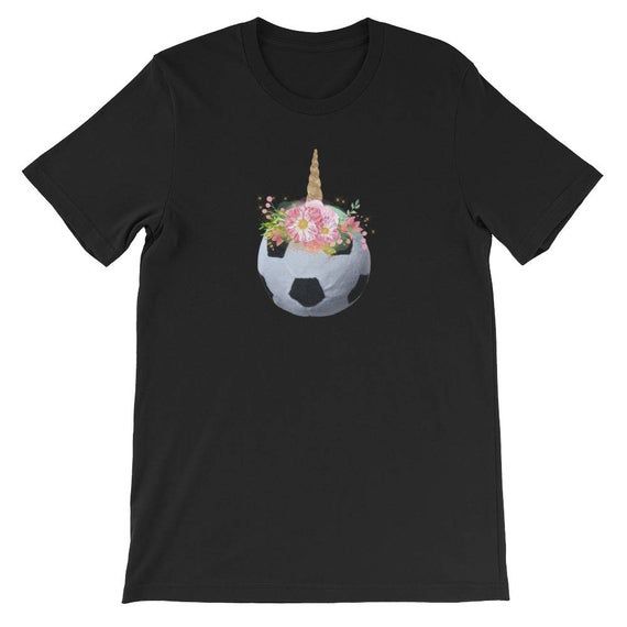 Soccer Unicorn Ball With Pink Flower Crown Short Sleeve Shirt