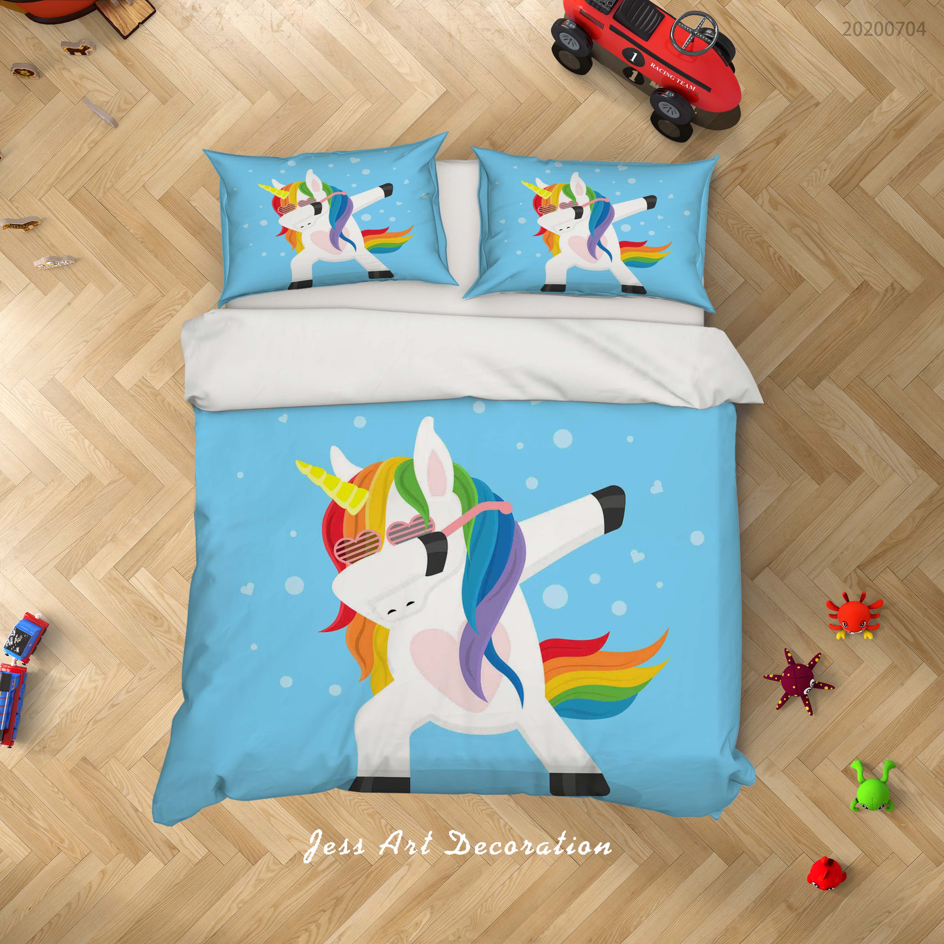 3D Blue Unicorn Quilt Cover Set Bedding Set Duvet Cover Pillowcases Sf160