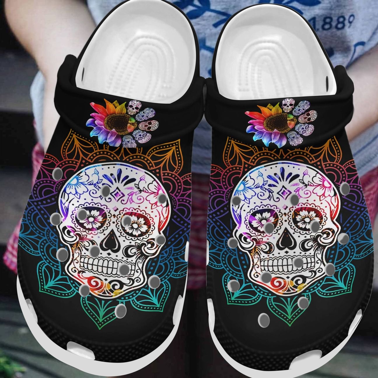 Skull Personalized Clog, Custom Name, Text, Color, Number Fashion Style For Women, Men, Kid, Print 3D Sugar Skull V1010