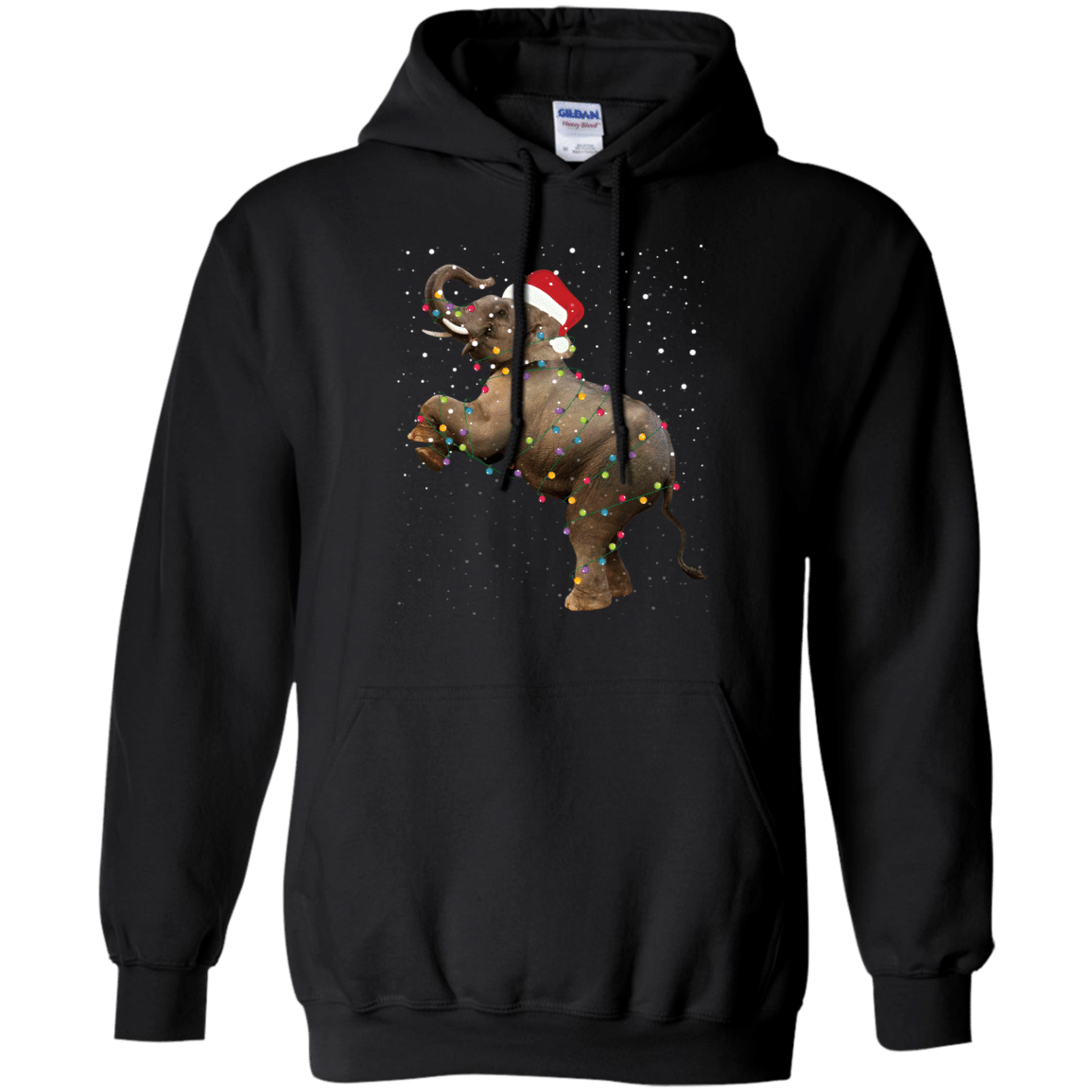 Elephant Wearing Santa Hat Surrounded By Christmas Lights T-Shirt Hoodie