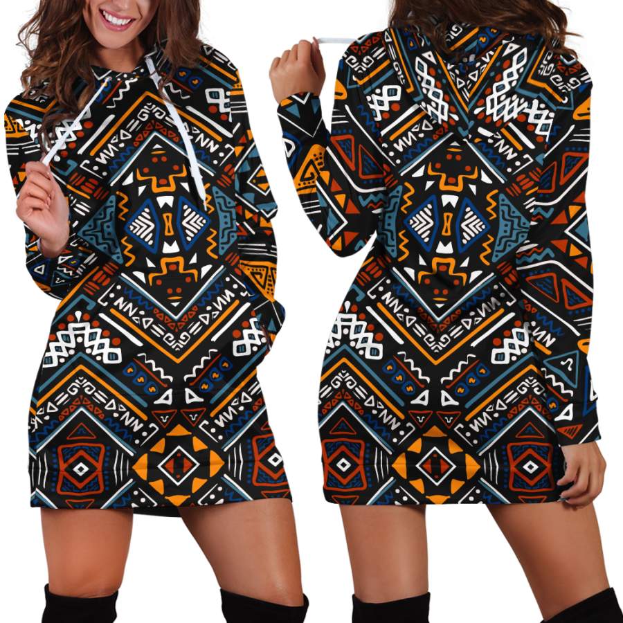 African Pattern Hoodie Dress-ML