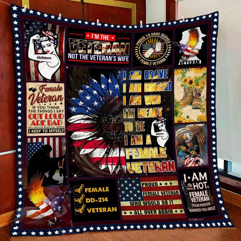 I Am The Veteran Not The Veteran’S Wife Female Veteran | Veteran Quilt | Us Military Blanket Quilt | Gift For Veteran