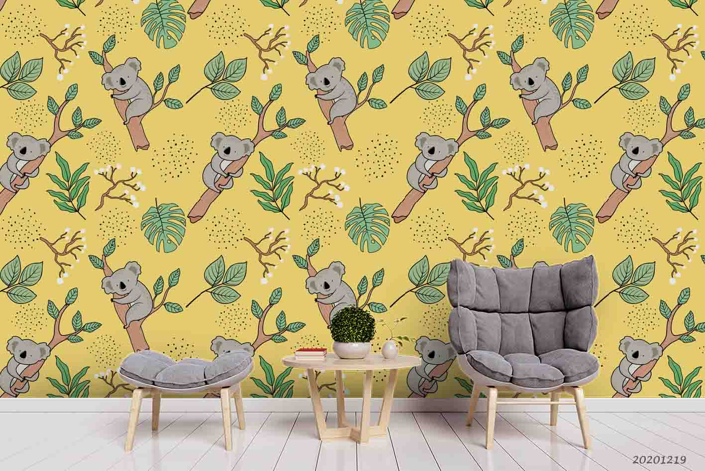 3D Hand Drawn Animal Koala Branch Wall Mural Wallpaper Lqh 104