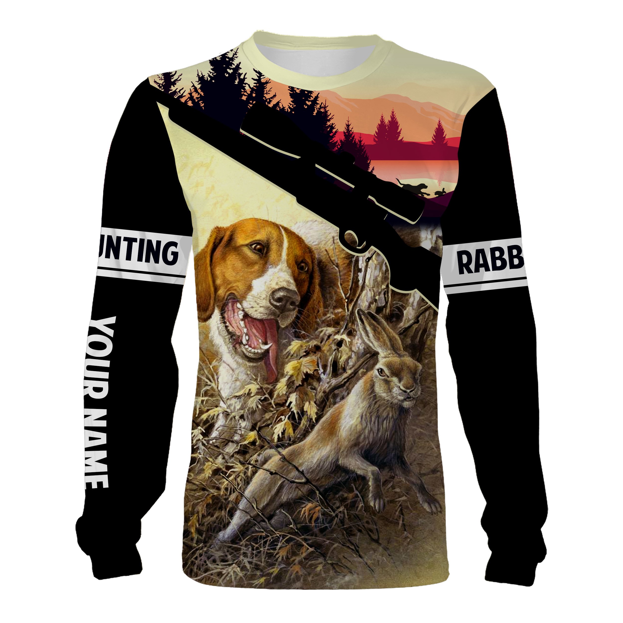 Rabbit hunting with beagles custom name 3D All over print Shirts, face shield – Personalized hunting gifts – FSD1031