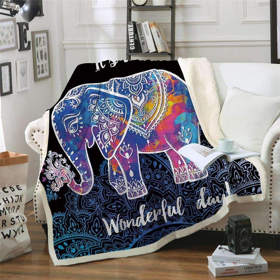 Bohemian Colorful Mandala Floral Elephant CLA1910067F Sherpa Fleece Blanket