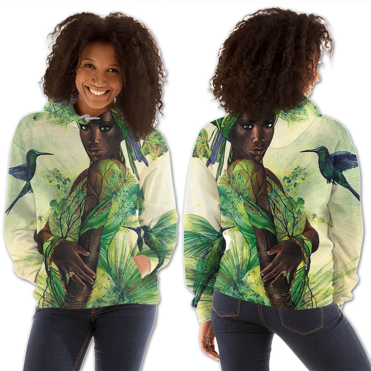 African American Hoodies Pretty African American Woman All Over Print Womens Hooded Sweatshirt African Apparel BPS63291