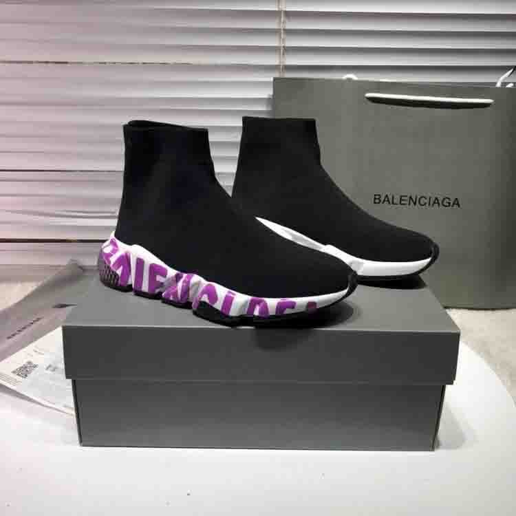 Balenciaga Speed Graffiti Shoes Sneakers, BlackPurple SNK178598983