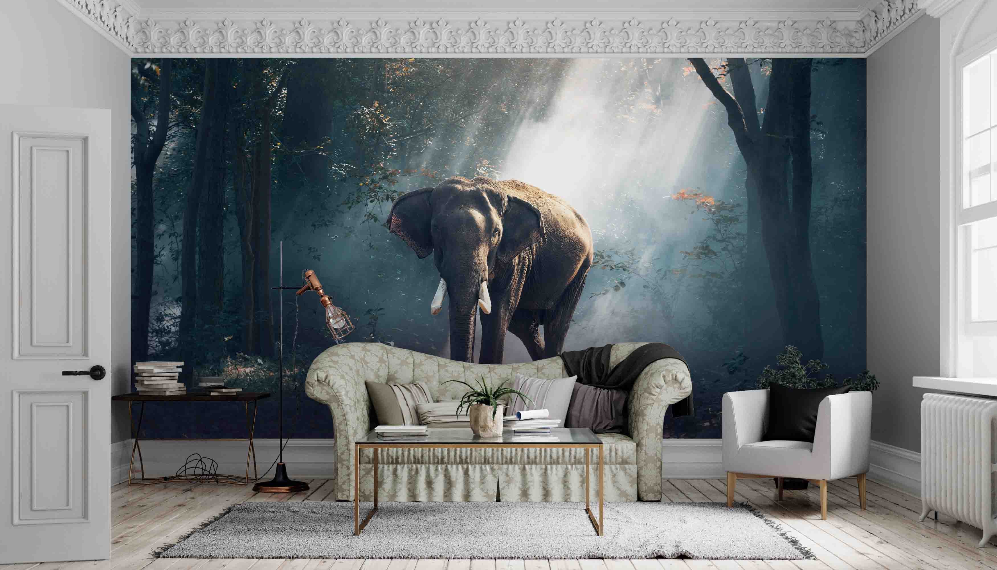 3D Misty Forest Elephant Wall Mural Wallpaper A184 Lqh