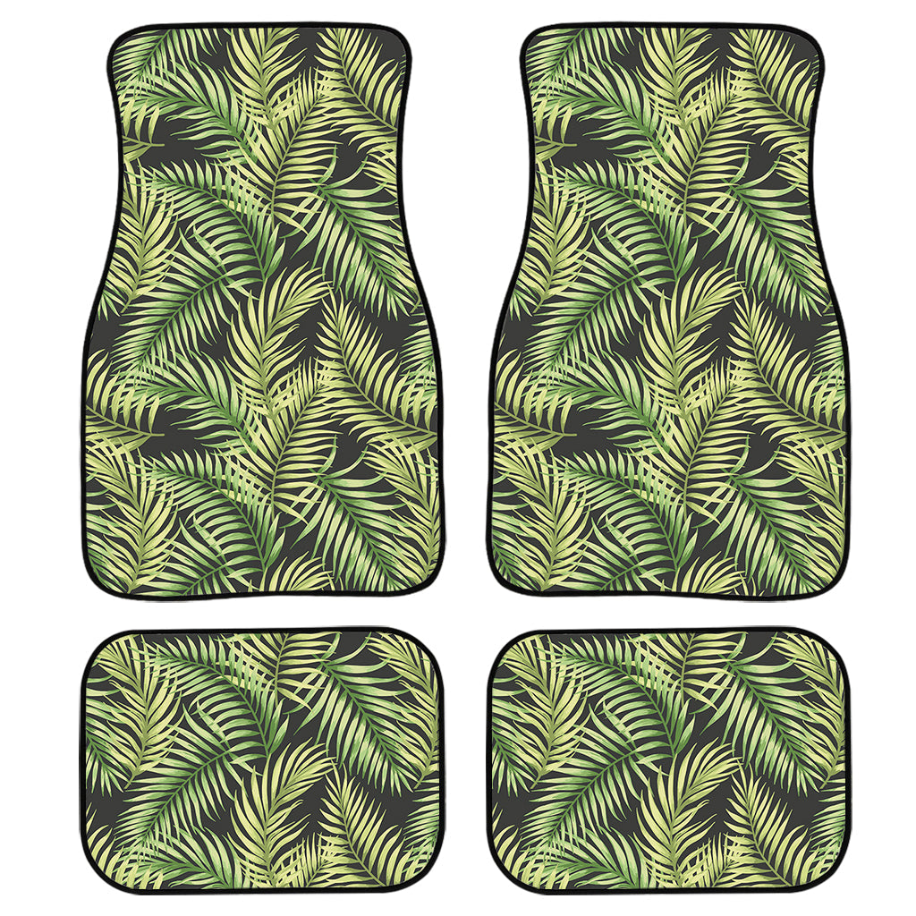 Green Tropical Palm Leaf Pattern Print Front And Back Car Floor Mats, Front Car Mat