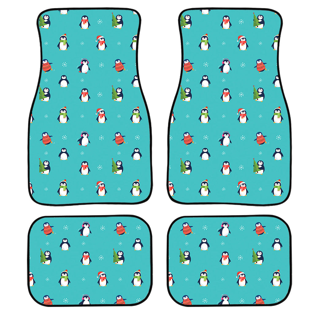 Cute Snowy Penguin Pattern Print Front And Back Car Floor Mats, Front Car Mat