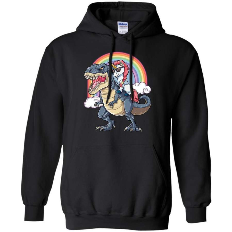 Unicorn Riding Dinosaur T Rex T Shirt Unicorns Rainbow Gifts Mens Pullover Hoodie