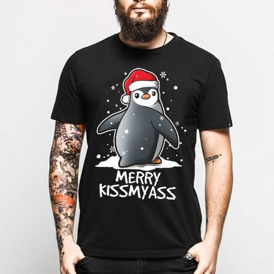 Merry Kissmyass Penguin Christmas Christmas Gift T Shirt Penguin  T Shirt