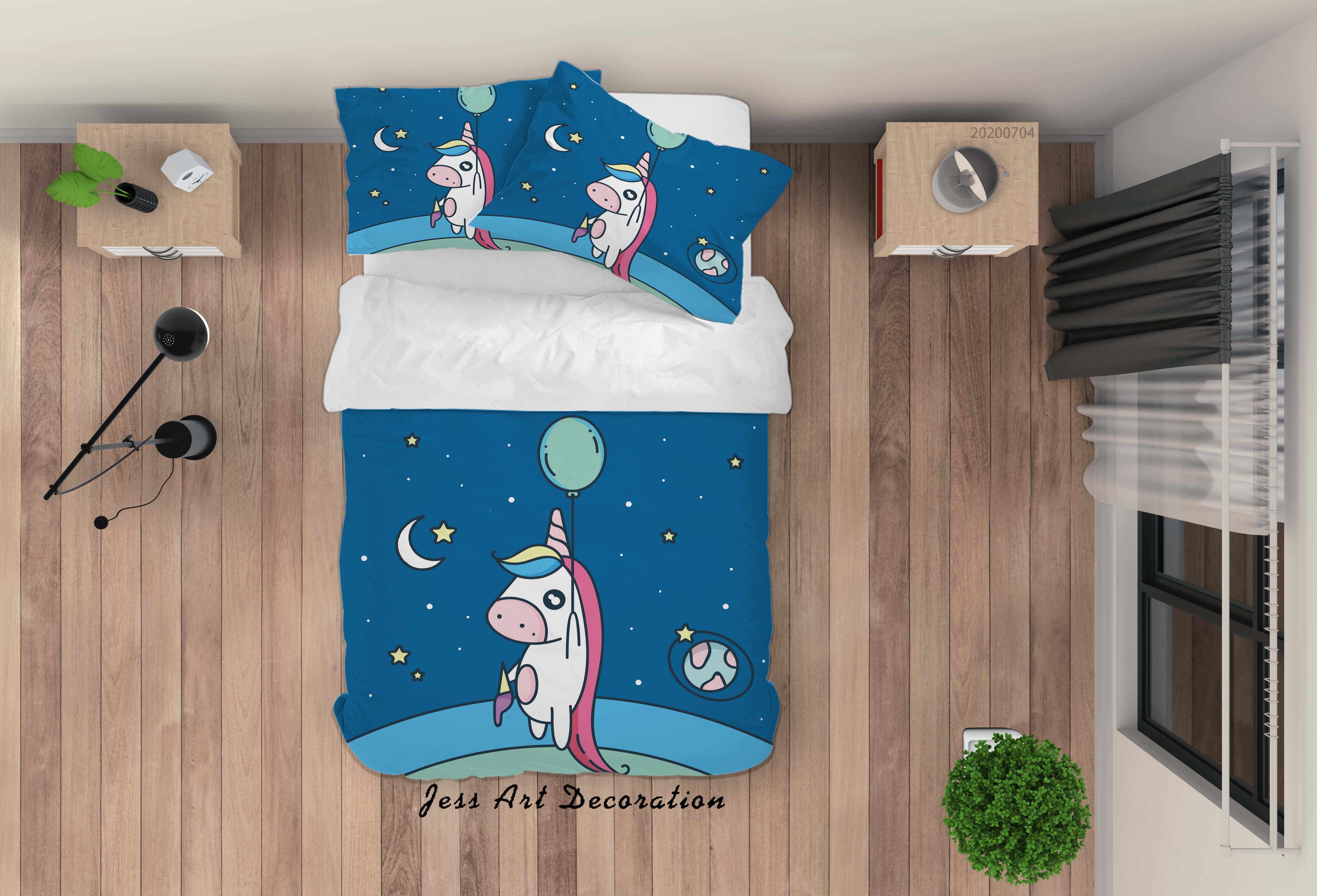 3D Blue Moon Star Balloon Unicorn Quilt Cover Set Bedding Set Duvet Cover Pillowcases Sf48